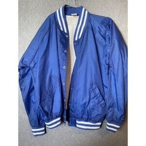 HABAND Men's XL Royal Blue Bomber Jacket Full Snap Striped Rib Knit Collar Cuffs